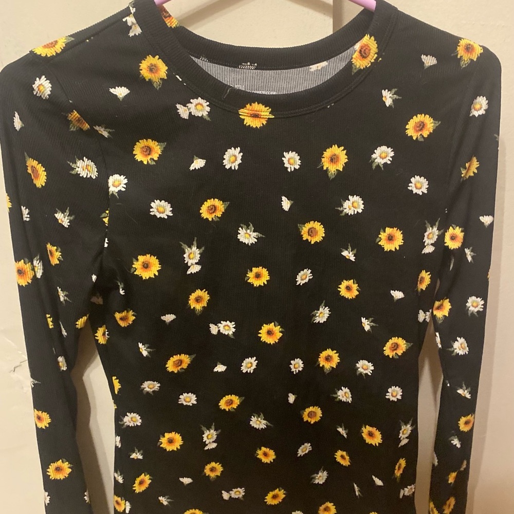 Black Flowered Long Sleeve Women’s Shirt- No Boundaries